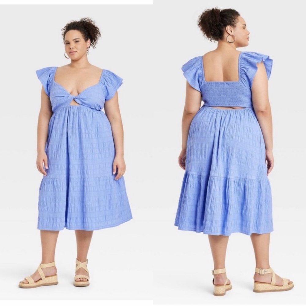 Universal Thread Blue Flutter Short Sleeve Midi A… - image 2